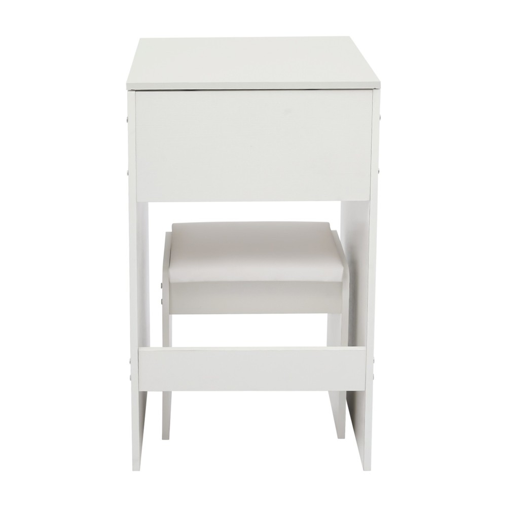 Vanity Table With Mirror, Compact Makeup Vanity W/ Storage Compartments & Stool