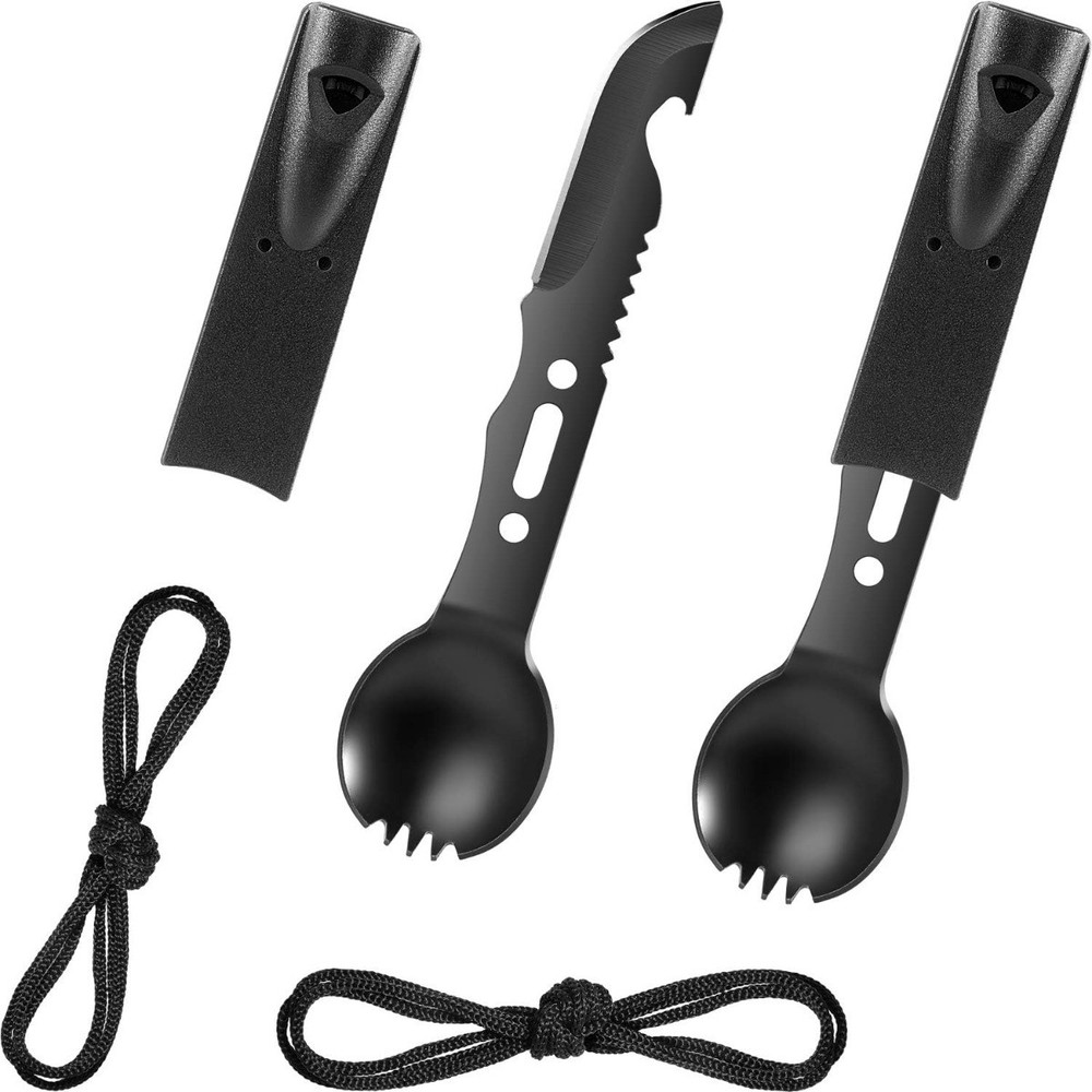 2 Pack Stainless Steel Spork and Knife Multi Function Camping Survival Flatware