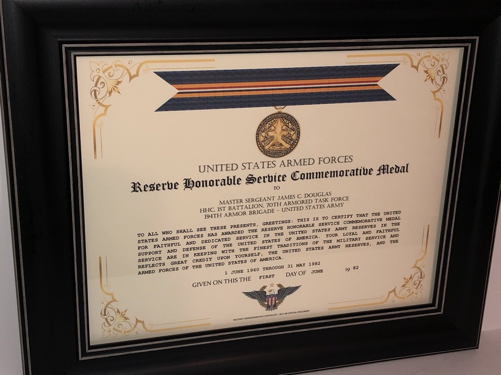 RESERVE HONORABLE SERVICE COMMEMORATIVE MEDAL CERTIFICATE ~ Type 1