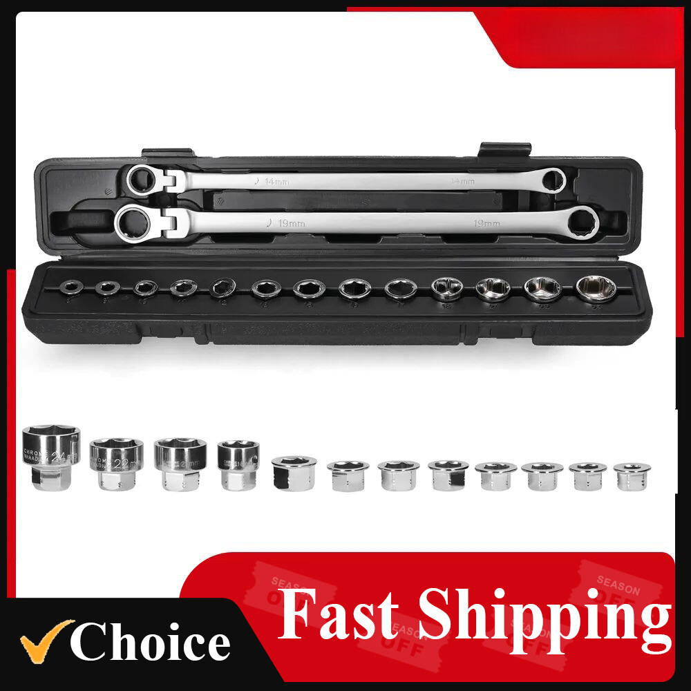 15-in-1 Ratchet Wrench Set - Adjustable Torque Socket Tool Kit