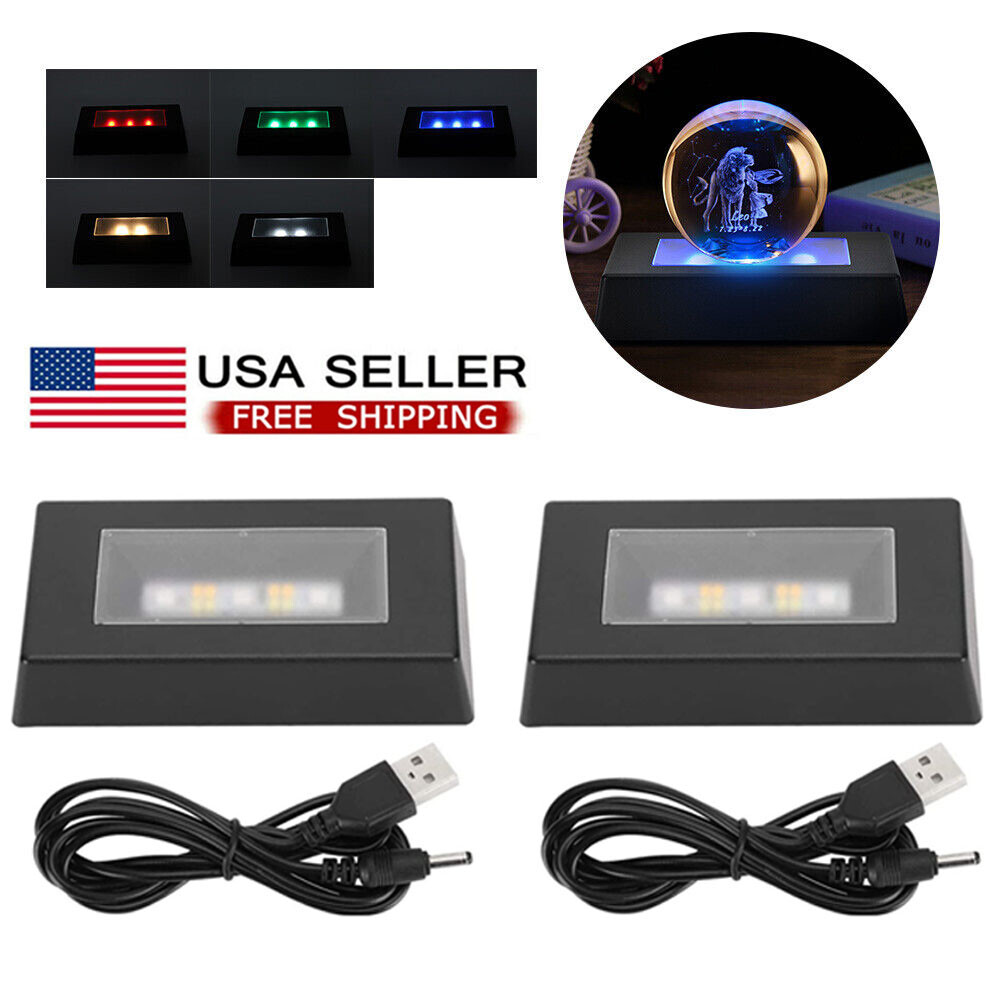 2Pcs LED Display Base Crystal Light Stand With USB Cable for 3D Crystal Statues