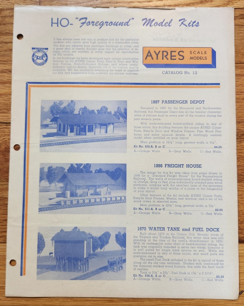 Ayers Scale Models Catalog #12 HO Foreground Model Kits 1953
