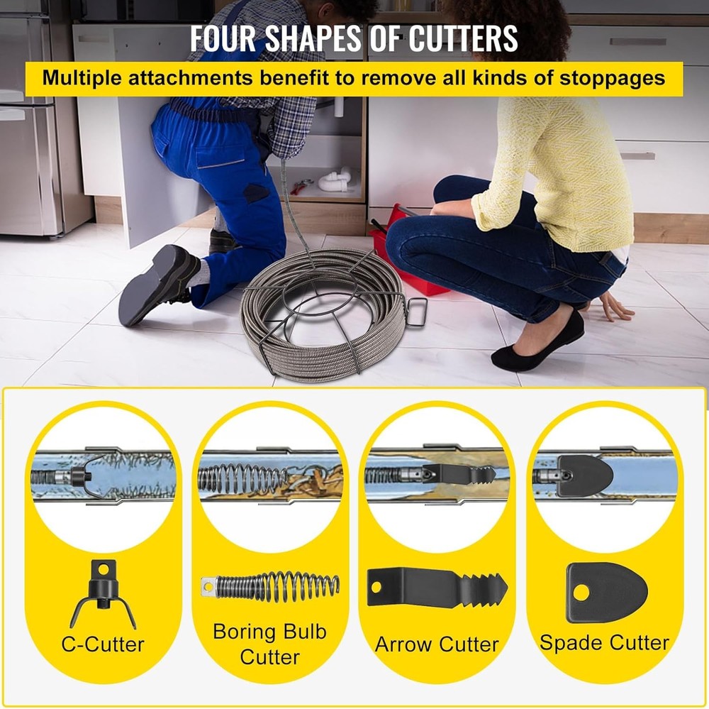 Drain Cleaning Cable 50ft x 3/8in Solid Core Sewer Drain Auger Snake
