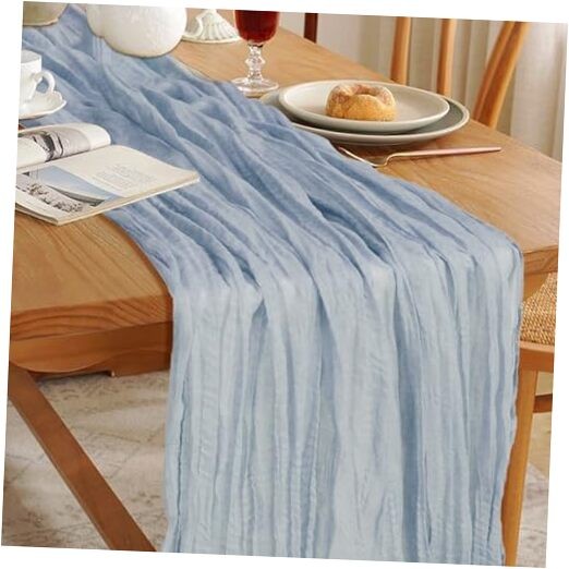 Le courant 10Ft Cheesecloth Table Runner, Rustic Boho 10ft x 1pc Dusty Blue