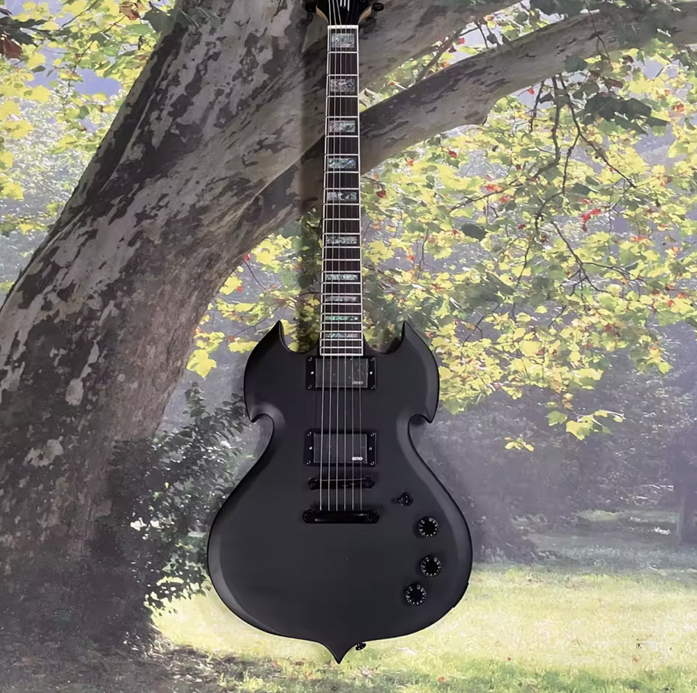 Customized Electric Guitar Black Matte Solid Body 6-String Free Shipping