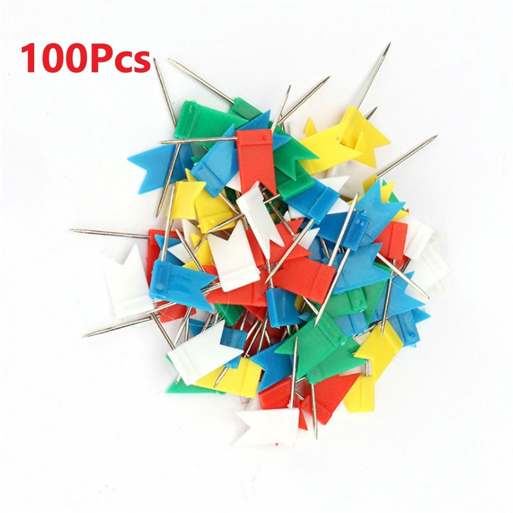 100PCS Flag Marker Shape Map Pins Cork Notice Board Push Assorted Office&Home D