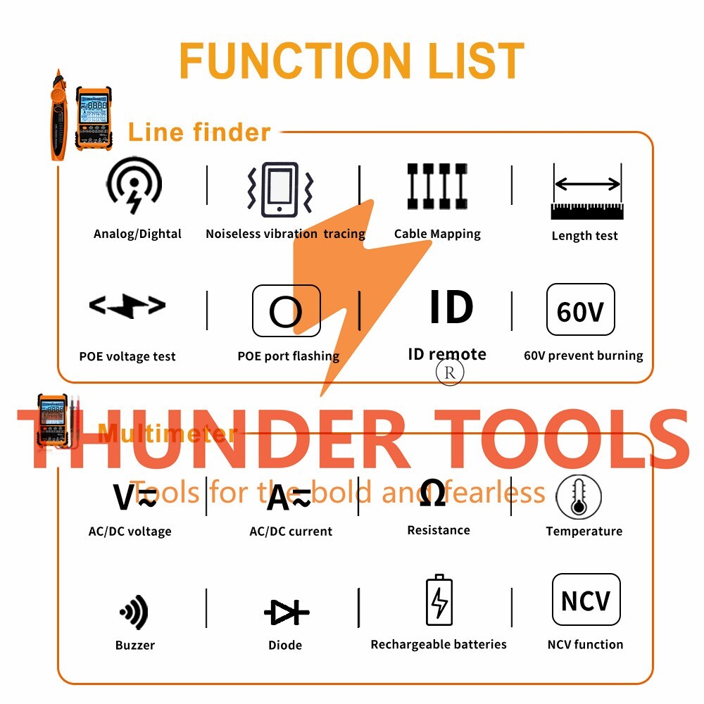 Thunder Tools 500M Handheld Portable Cable Tester with LCD Display Analogs