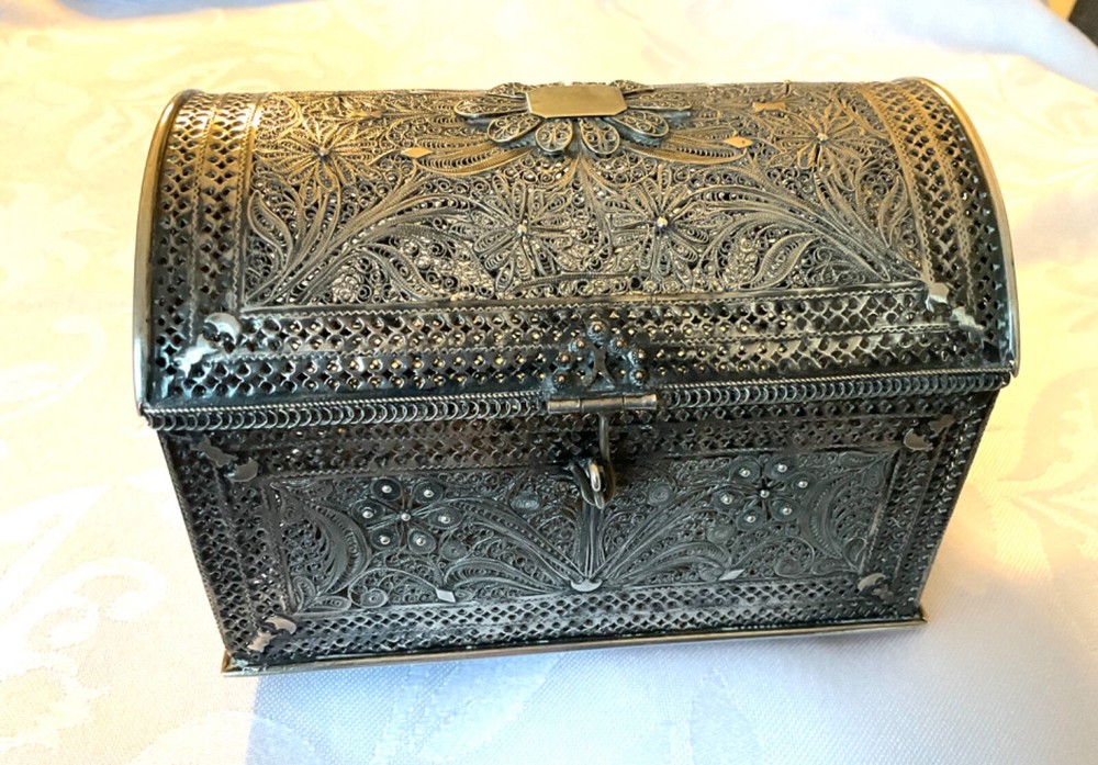 Antique large Solid Silver Filigree Box