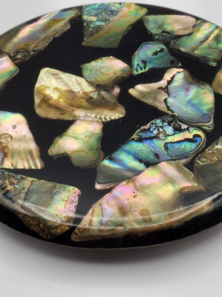 Vintage Trivet Lucite With Abalone Shell Round