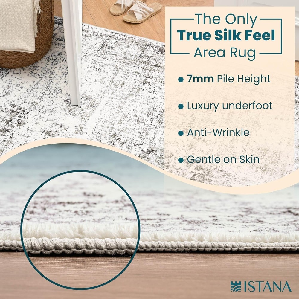 Istana Rugs 3x5 - White Cream/Grey 3' x 5' (Rectangular), Cream / Grey