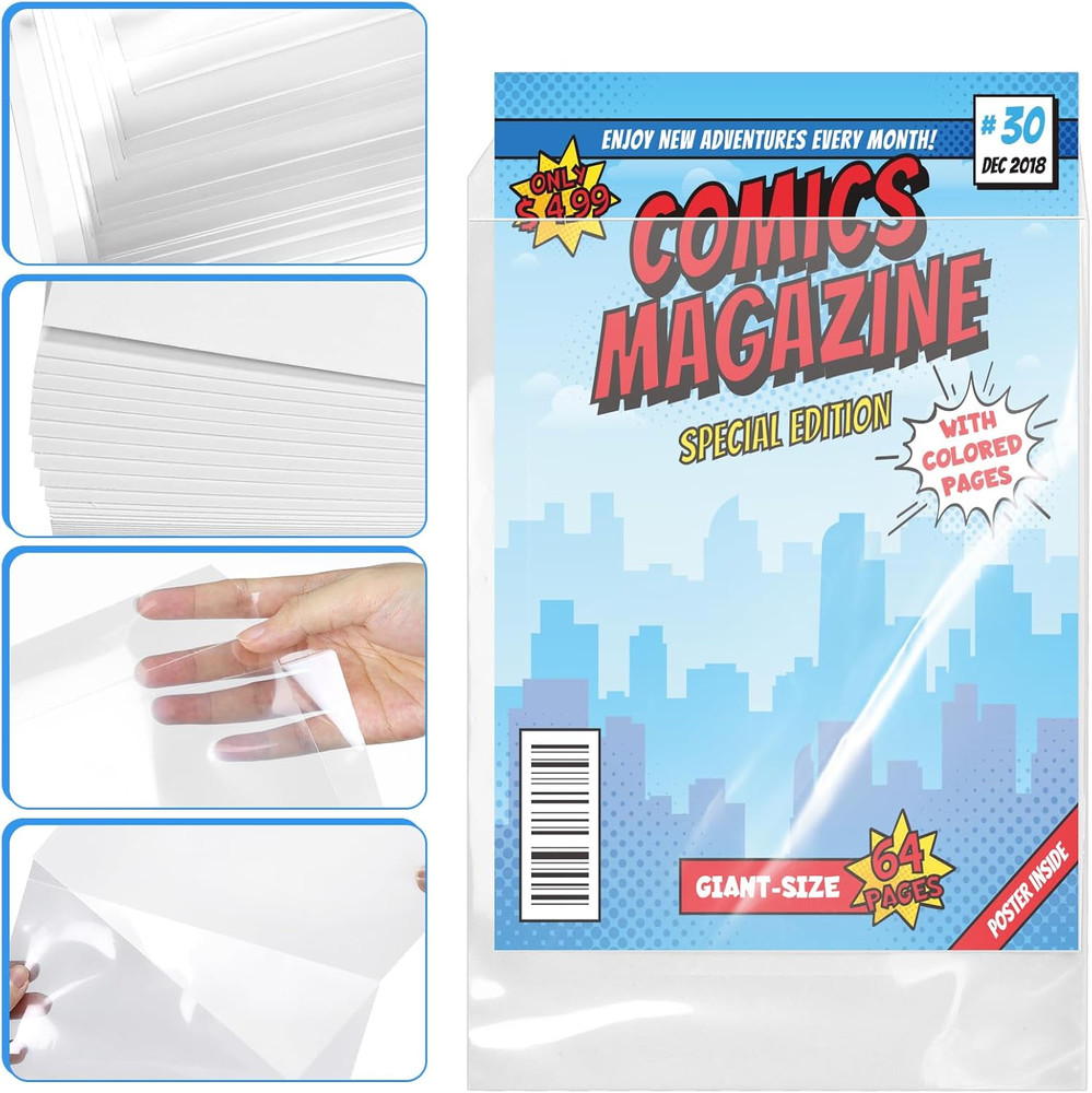 25 Sets Current Size Comic Book Bags and Boards, Reusable Transparent Comic Book