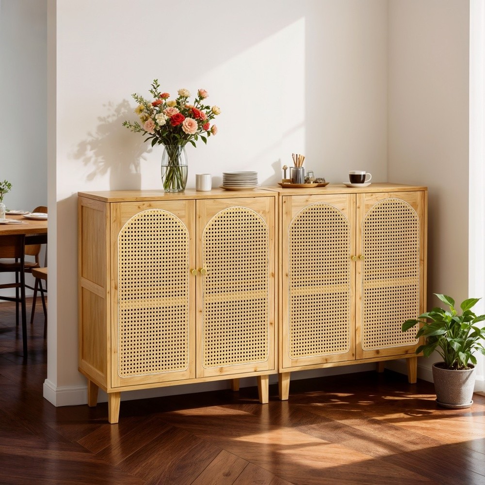 Bamboo Kitchen Buffet Sideboard Storage Cabinet Modern Hallway Table Cupboard XL