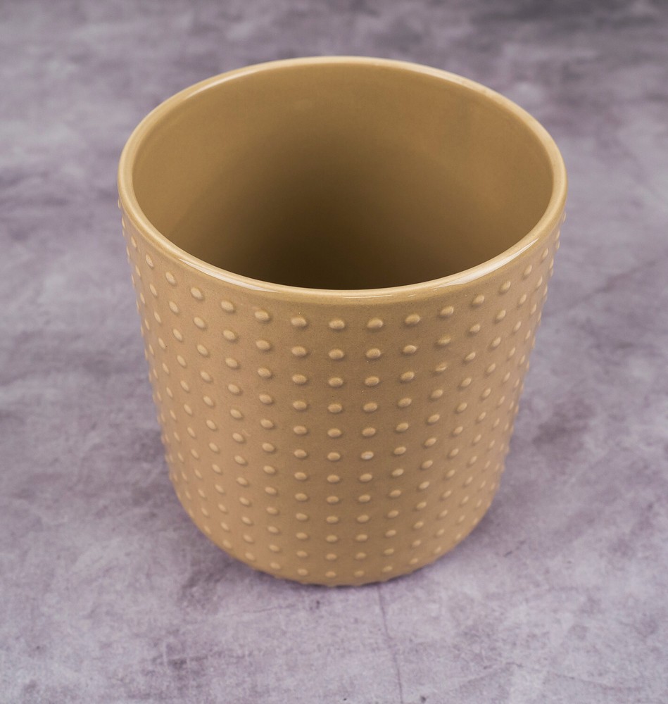 Dot Textured Ceramic Flower Pot / Planter • tan • 5" x 5"