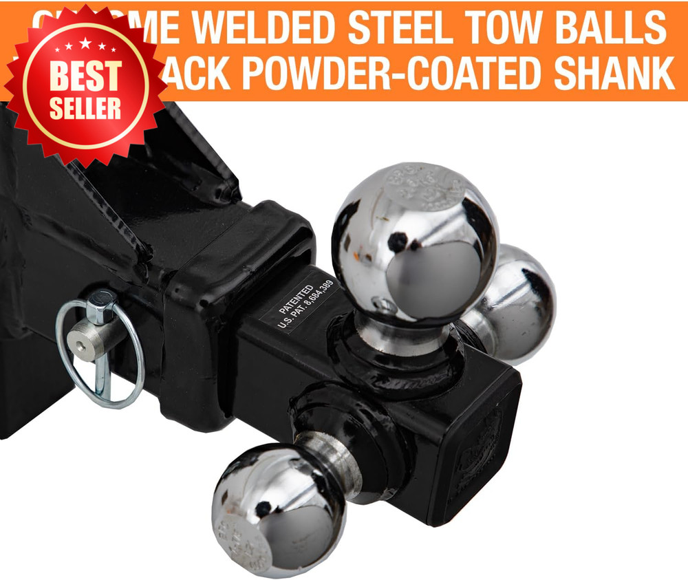 1802225 Adjustable Tri-Ball Hitch Solid Shank Chrome Balls US