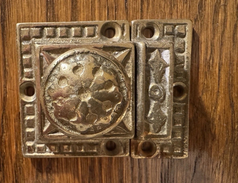 Vintage Solid Brass Cabinet Latch 2” Ornate Surface Mount