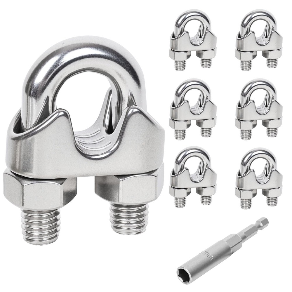 6 PCS 5/16" M8 Stainless Steel Wire Rope Cable Clamp Clips for Rigging