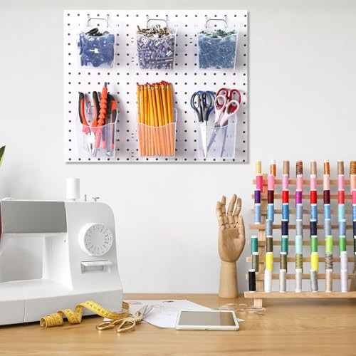 6 Pack Pegboard Bins with Hooks - Translucent Pegboard Organizer Wall