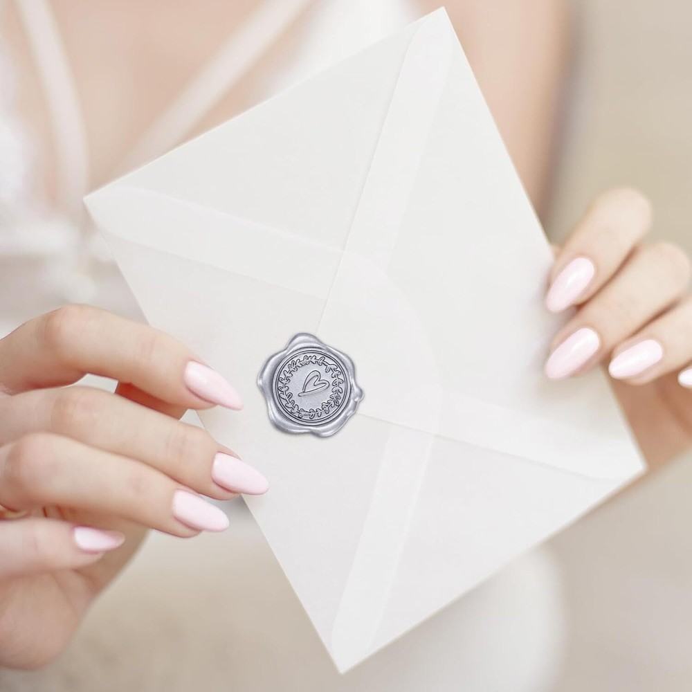 Whaline 50Pcs Embossed Wax Seal Stickers Silver Heart Pattern Envelope