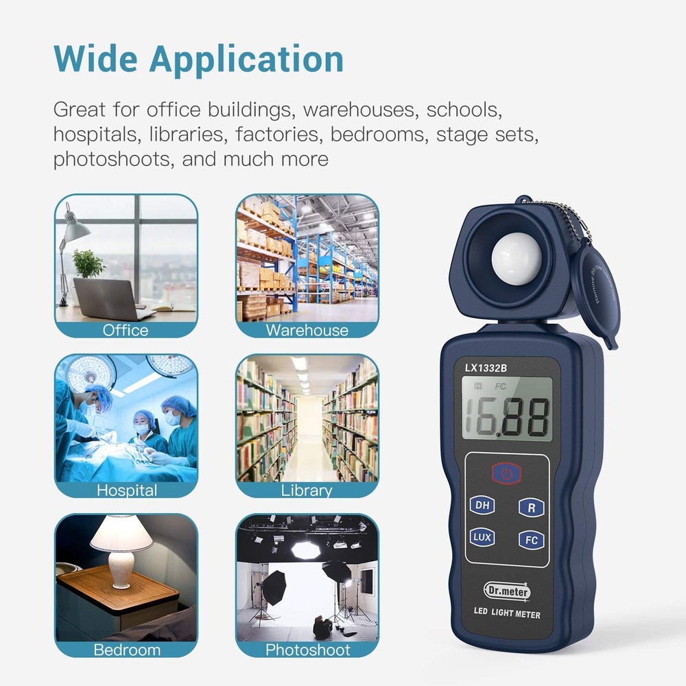 Dr.meter Professional LED Light meter, Digital Illuminance Meter with 0-200,0...
