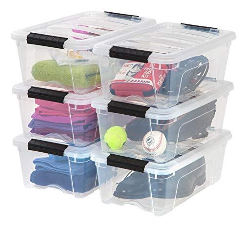 USA 13 Qt Stackable Plastic Storage Bins with Lids, 6 13 Qt. - 6 Pack Clear