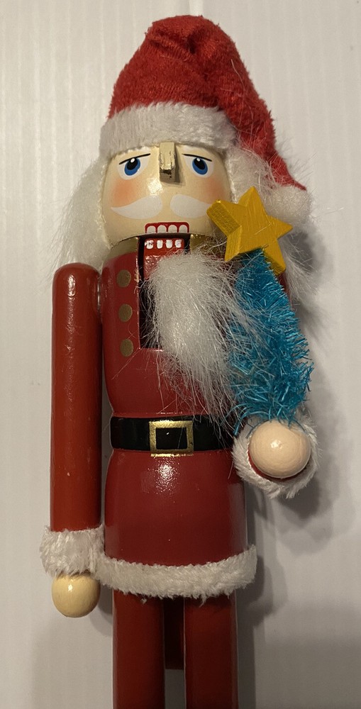 9" Wood Santa Nutcracker Figurine Christmas Tree EUC