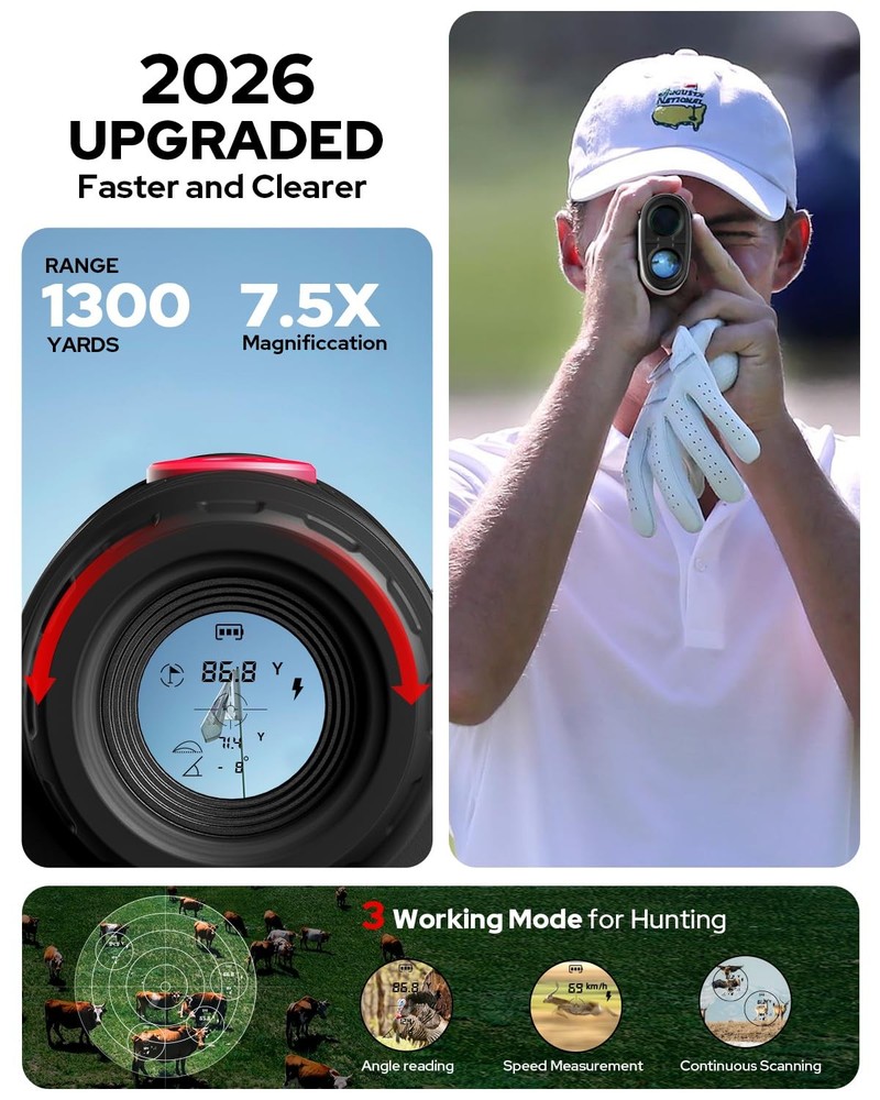 Golf Rangefinder Laser 1300 Yards 7.5X Magnification Slope Flag Locking Pole