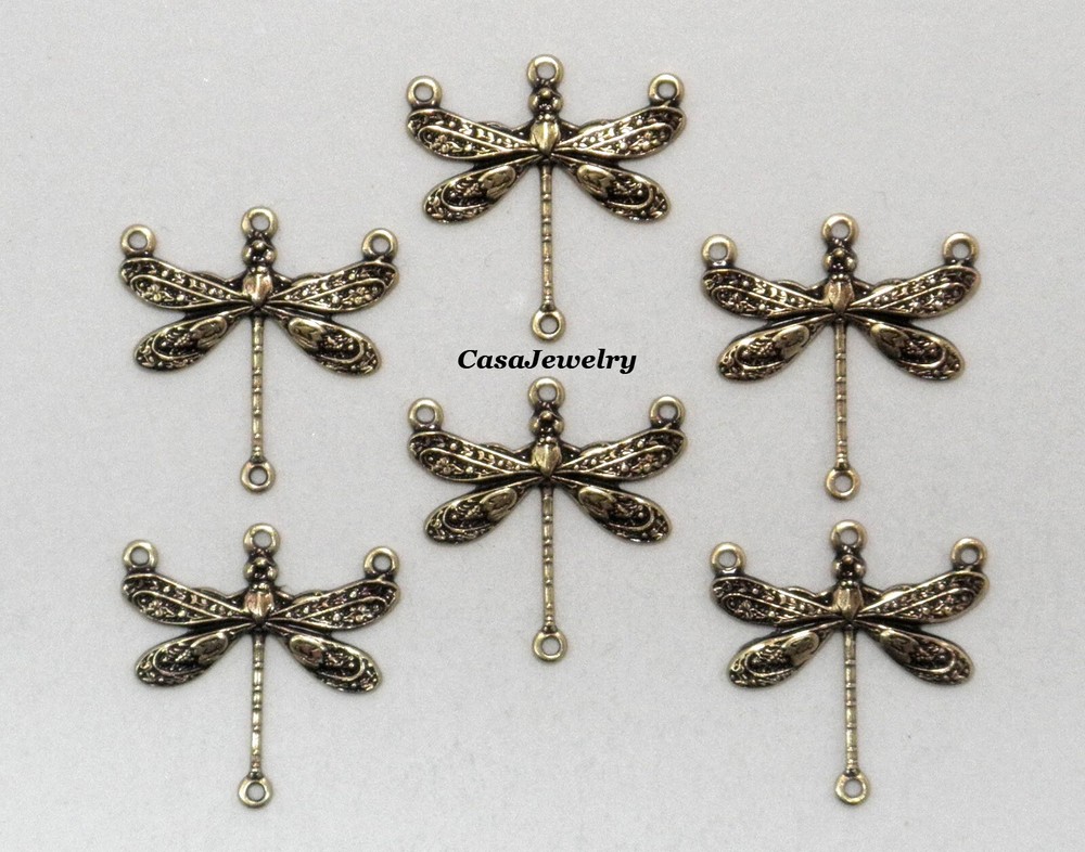 #2003 ANTIQUED GOLD DRAGONFLY 4 RING CONNECTOR - 6 Pcs