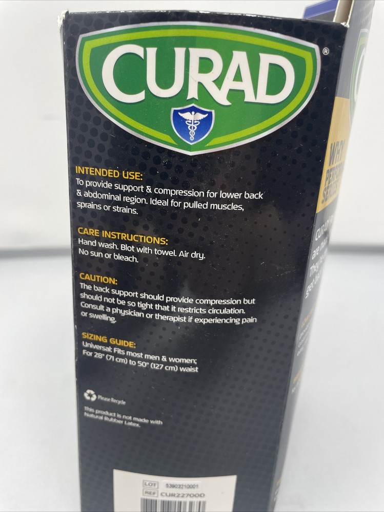 Curad Lower Back Support, Curad, Lightweight, Black universal size