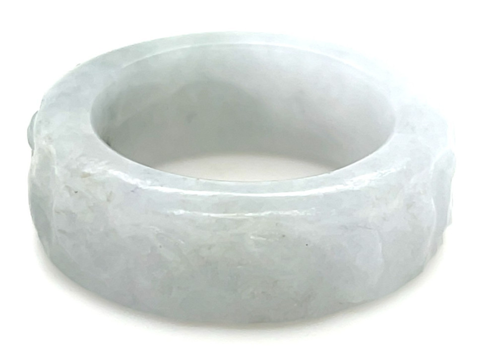 "Type A Burmese Jadeite Carved Ring White & Green Size US9"