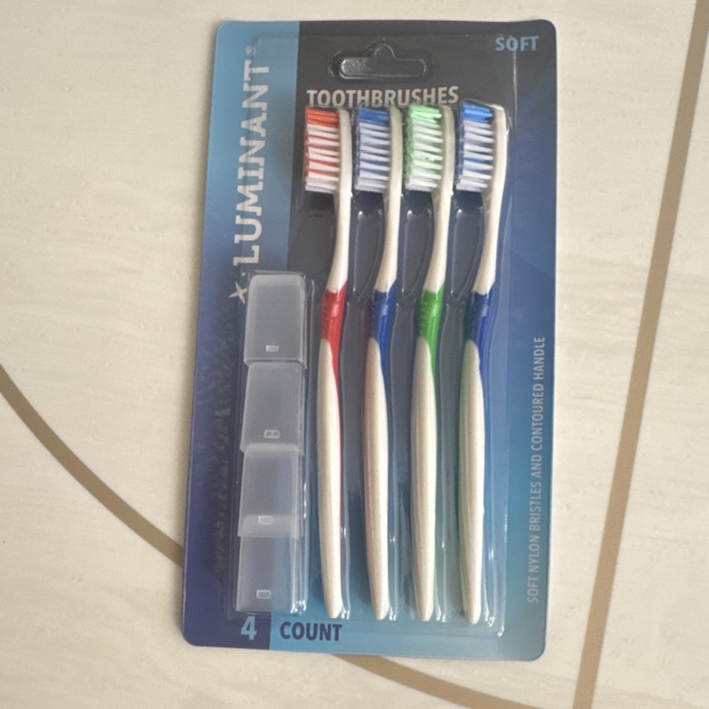 Luminant Soft Nylon Bristle Toothbrushes 4 Count Multicolor Regular