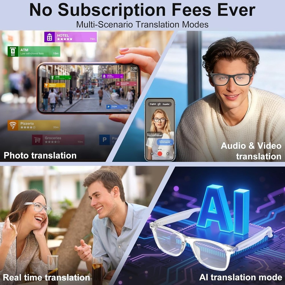 AI Glasses for 165 Languages, Music Function & Automatic Lens Adjustment