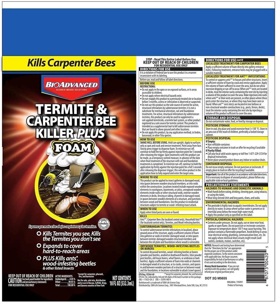 BioAdvanced Termite and Carpenter Bee Killer Plus, Foam, 18 oz