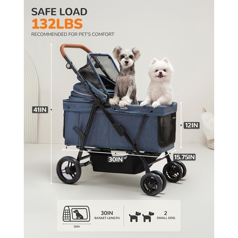 Heavy Duty Dog Stroller Small Medium Pets W/ Adjustable Canopy Storage New