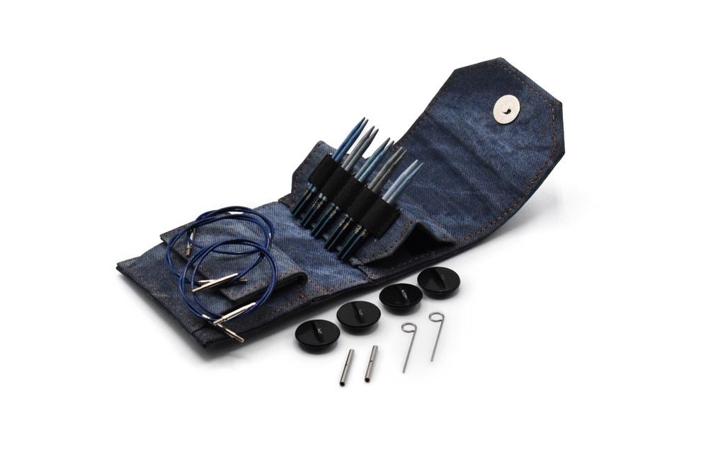 Lykke ::3.5" Indigo Interchangeable Needle Starter Set:: Azure Fabric Case