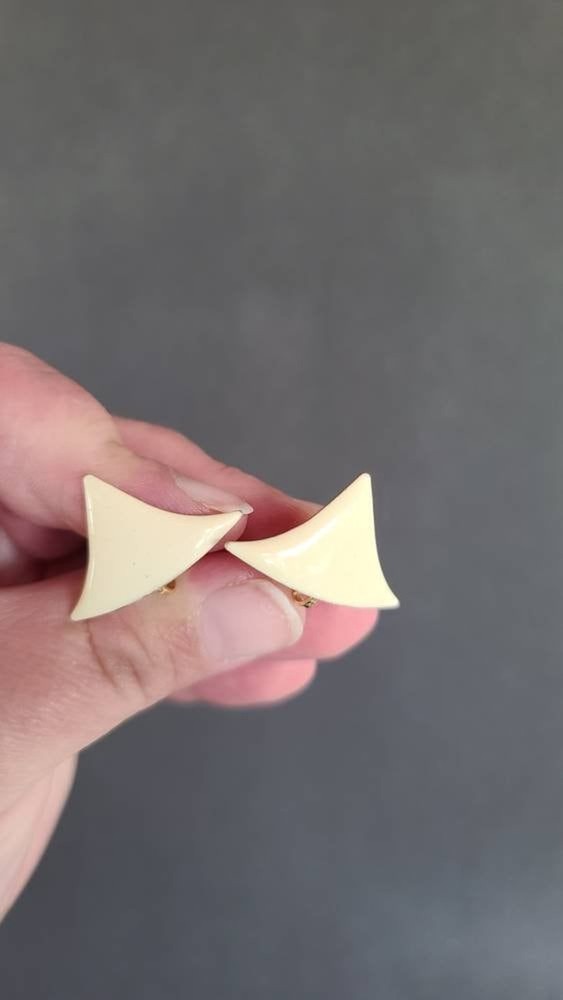 Beige Enamel Clip-on Earrings