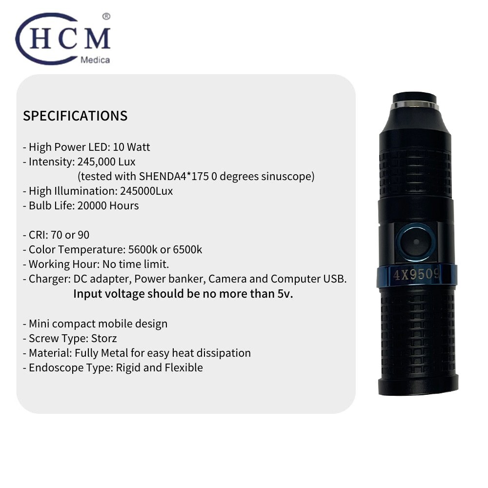 Rechargeable Portable Endoscope Light Source 10W LED Cold Light Source For ENT