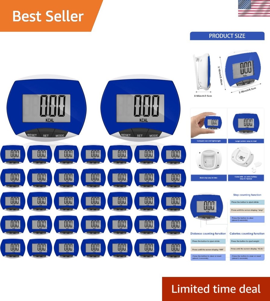 User-Friendly Pedometer for Steps, Distance & Calories - 32 Count Blue Set