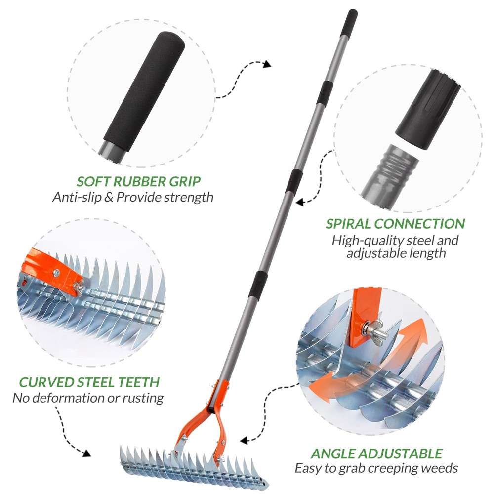 Thatch Rake, 15-Inch Lawn Thatching Rake, Robust Dethatcher Rake, Efficient S...