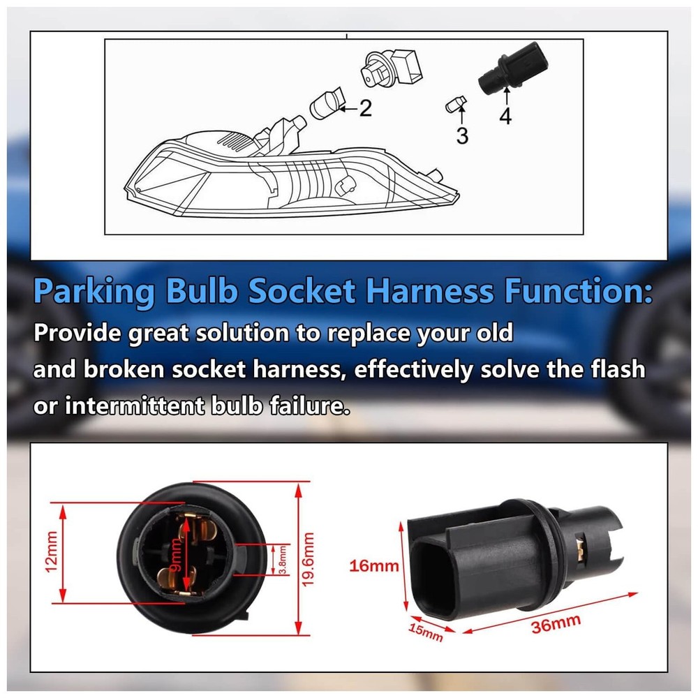 2-Pack Side Marker Light Bulb Socket Connector Pigtail Harness Kit, Fit for Ford