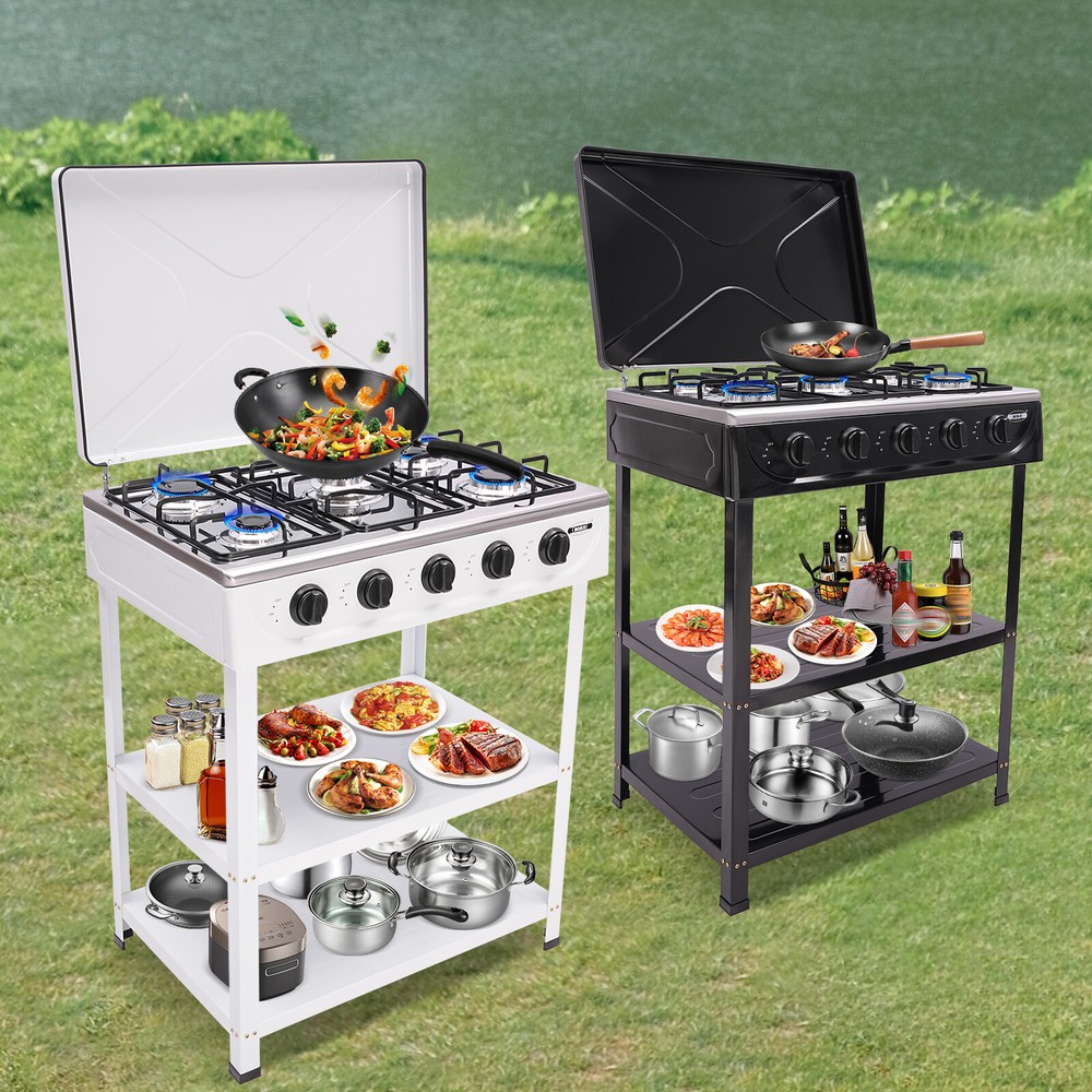 Propane Gas Stove with 5 High-Efficiency Burners, Independent Control Knobs,