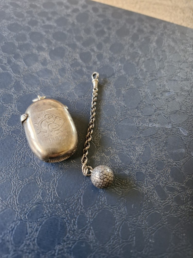 Victorian 1896 Solid Silver Vesta Case,Chester Hallmarked,William Neale + Chain.