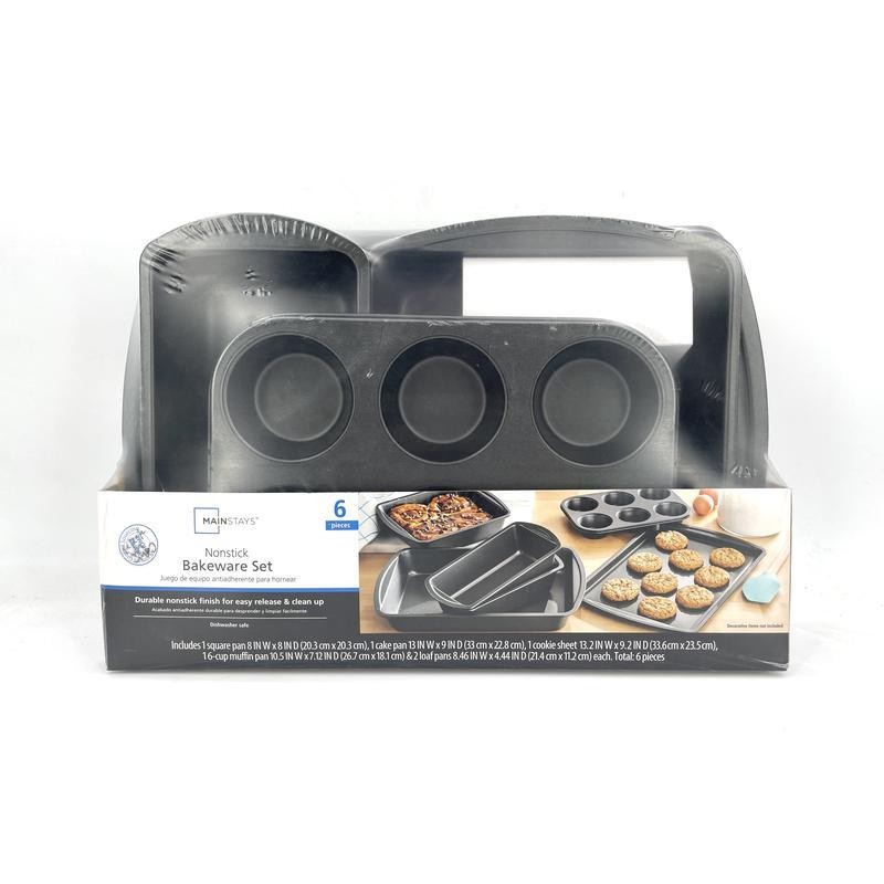 6Piece Non-Stick Bakeware Set Carbon Steel Easy Release Durable Baking Pans Gray