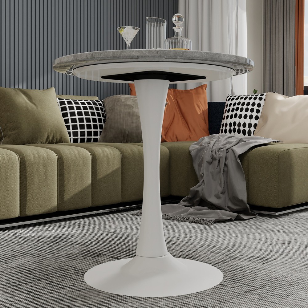 27.6-inch white coffee table, mid-century modern style dining table, suitable