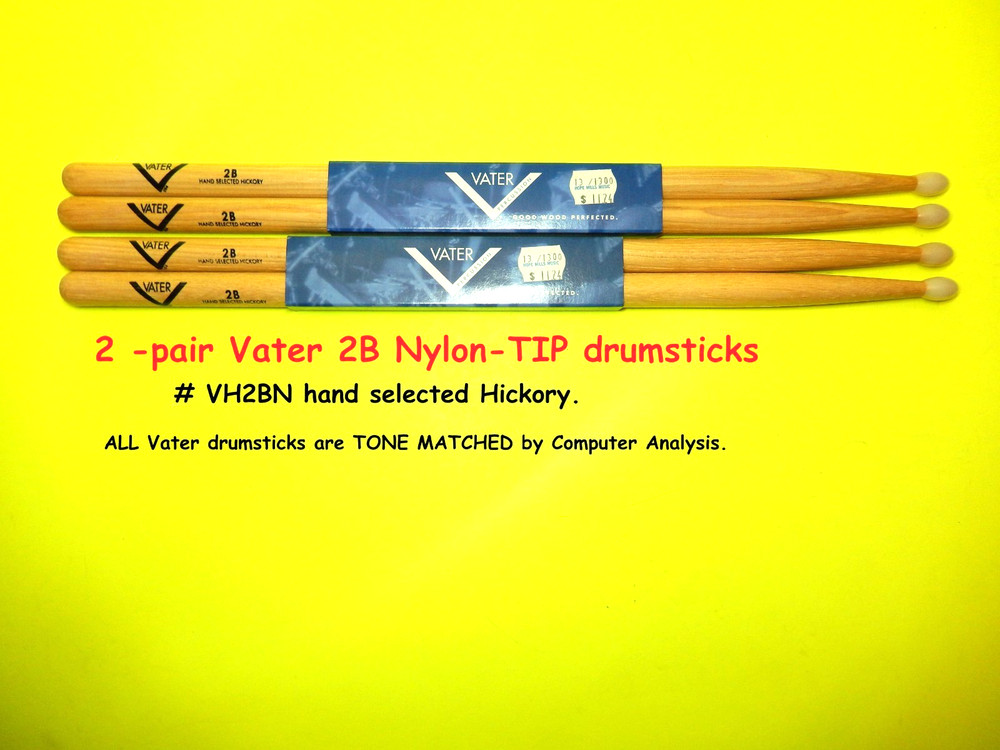 VATER 2B NYLON TIP Drumsticks, TWO PAIR