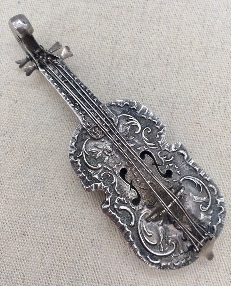 Antique 800 Silver ~ MINIATURE VIOLIN ~ 4" Long