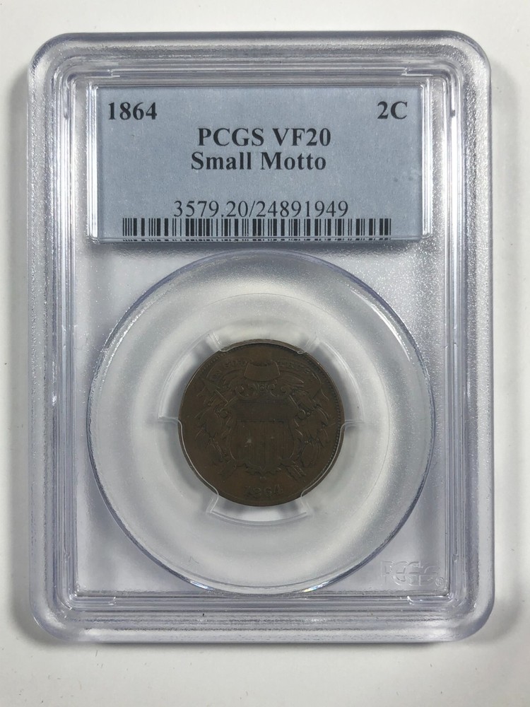 1864 Shield Two Cent. .02. PCGS VF 20. Small Motto.