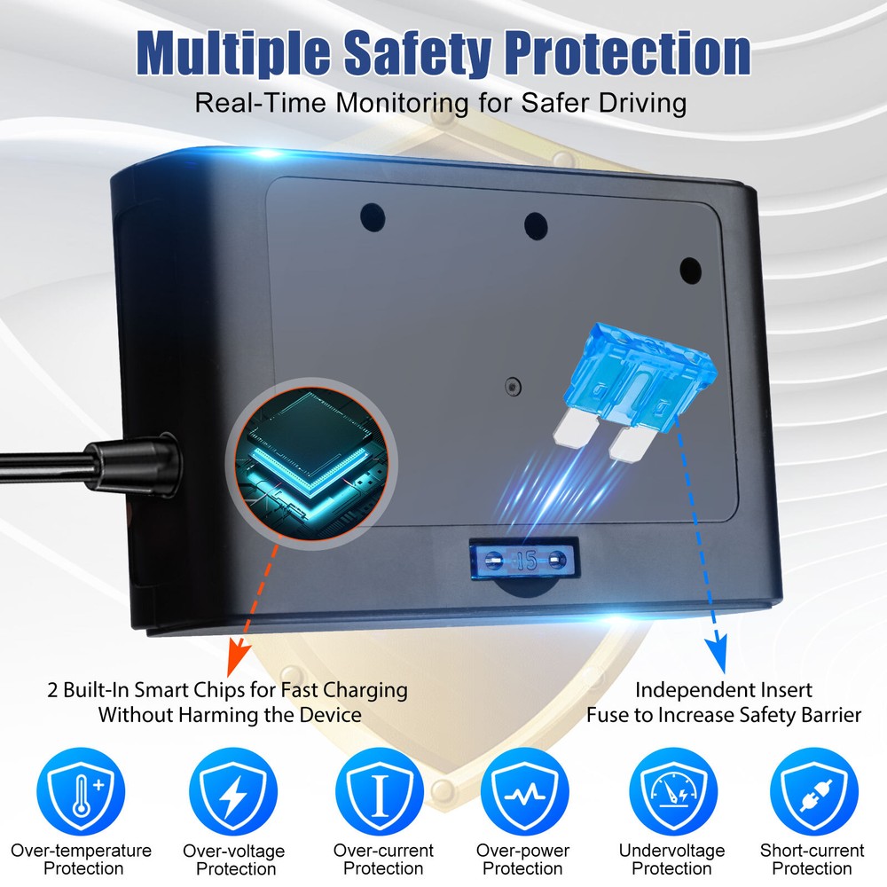 3 Way Car Cigarette Lighter Socket Splitter USB Fast Charger Power Adapter 12V