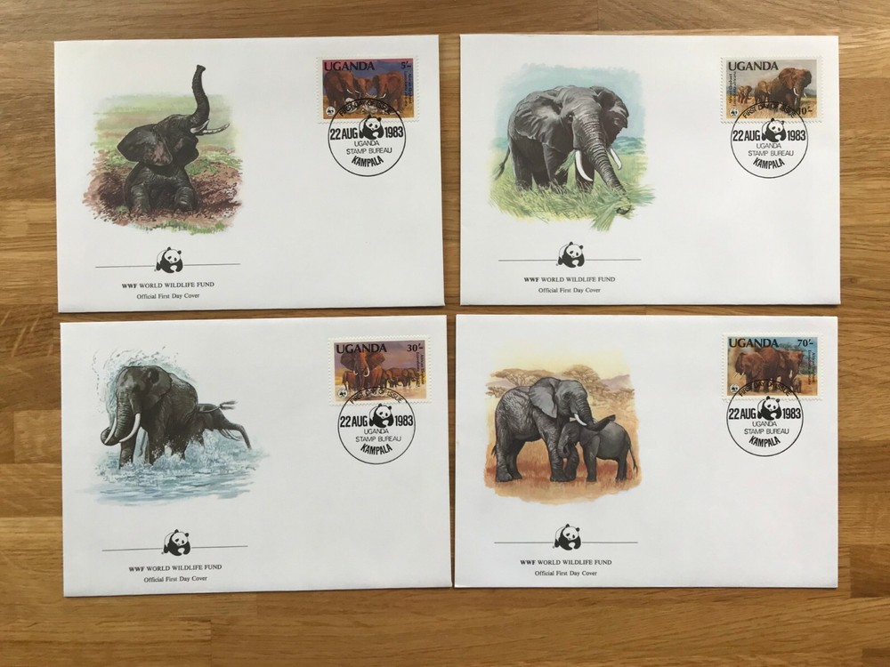 UGANDA 1983 FDC x 4 WWF ELEPHANT 01