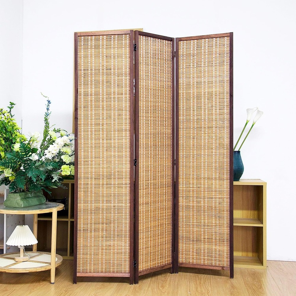 3 Panel Bamboo Room Divider Screen,5.6 FT Tall Bamboo Divider Folding Panel