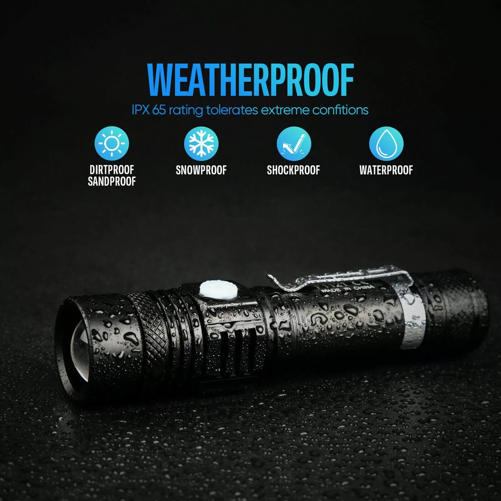 2pcs Chargeable Super Bright LED Tactical Flashlight Zoom Tactical Flashlight US